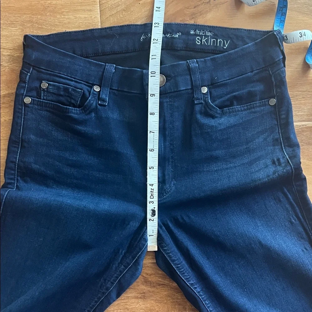 7 For All Mankind the Mid Rise Skinny Jeans Dark Blue.